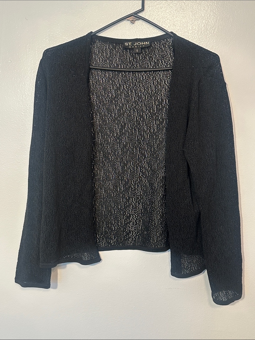 St. John Black Open Front Lightweight Knit Jacket